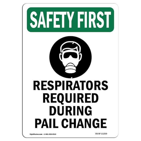 OSHA Sign, Respirators Required W/ Symbol, 24in X 18in Rigid Plastic, 18" W, 24" H, Portrait